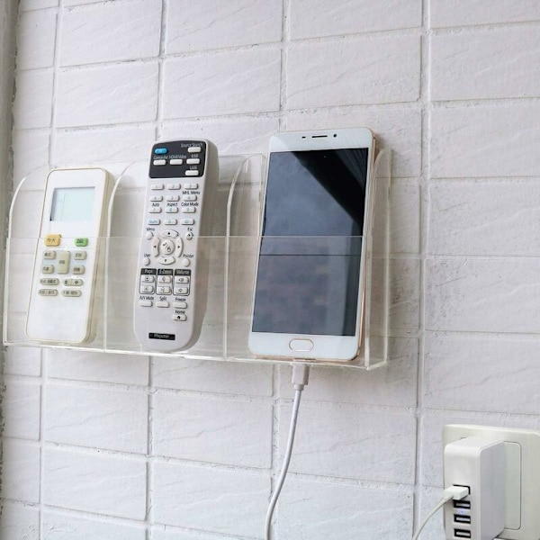 Väggmonterad Akryl Telefonhållare Fjärrkontrollshållare Mediaförvaringsorganisatorkasse, 3 Fack-DENUOTOP