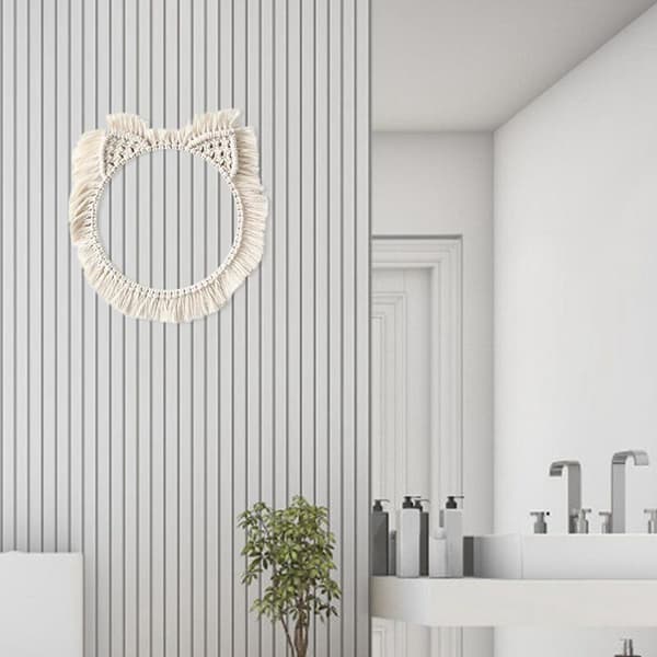 Macrame väggdekoration ram handvävd gobeläng ram rund boho tofs för vardagsrumsinredning