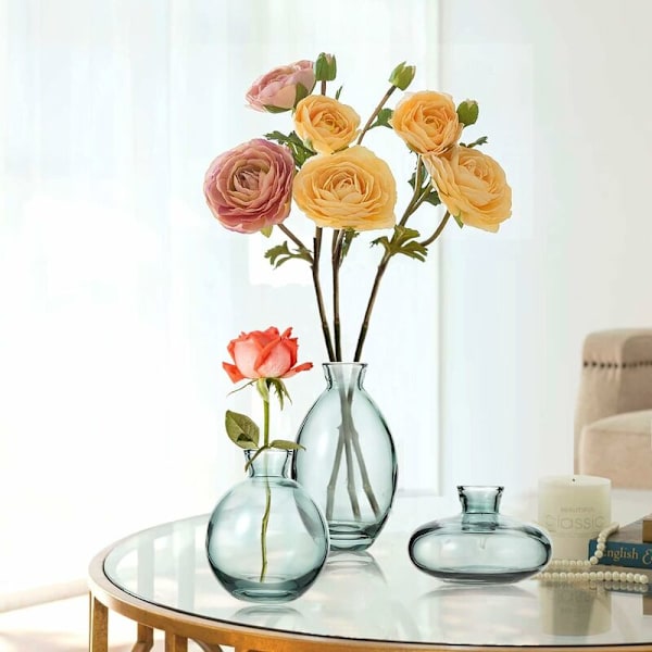 Glasvaser, set med 6 gröna vaser för blommor, små bulkblomvaser för bröllopsdekorationer, blomsterarrangemang, vardagsrum och heminredning