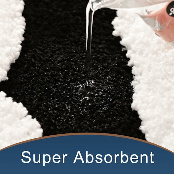 Sort Hvid Badeværelsesmåtte, Skridsikker Gulvmåtte, Tyk Blød Plys, Sød Badeværelsesindretning, Superabsorberende Bademåtte, Maskinvaskbar, Brusemåtte 16x24