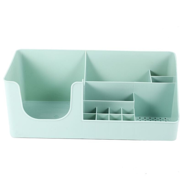 Slots Grid Makeup Organizer Plastbeholder med Rattan og Multi-håndtag Bordplade Opbevaringsboks Kosmetisk Opbevaringsboks Lysegrøn