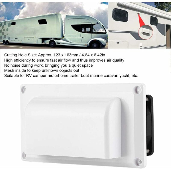 Camperbil Sidoventilation Fläkt, Invändig Ventilation Galler 12V Extraktion Set Husvagn Bil Släpvagn Skruvmontering Arbeta Tyst Luftventil 13W RV Sida