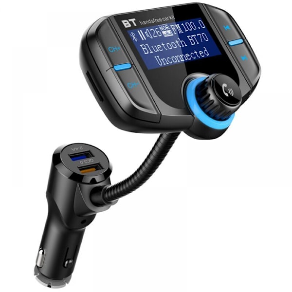 Bluetooth-sender til bil med skærm, MP3-afspiller sæt senderadapter til 2 USB-porte, MP3 USB-nøgle