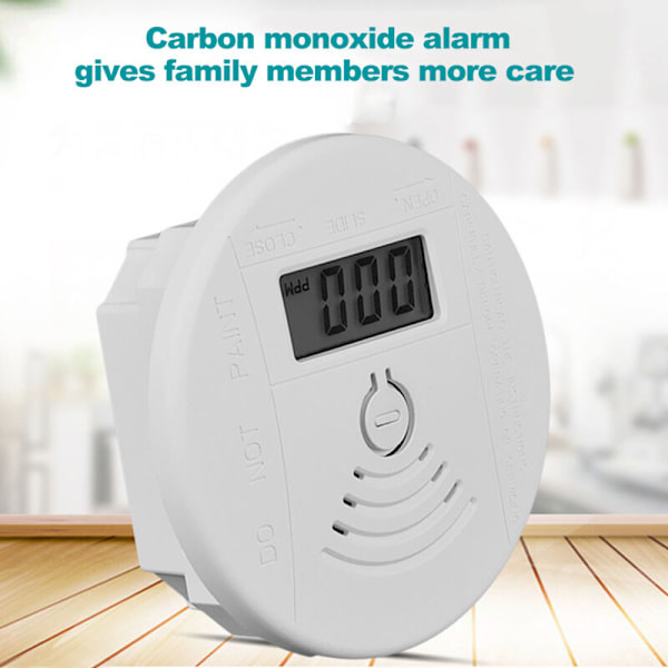 Mini Rund CO-sensor, 360° Koldioxiddetektor, Förgiftningsvarning, Ljud- och Ljusalarm med LCD-display