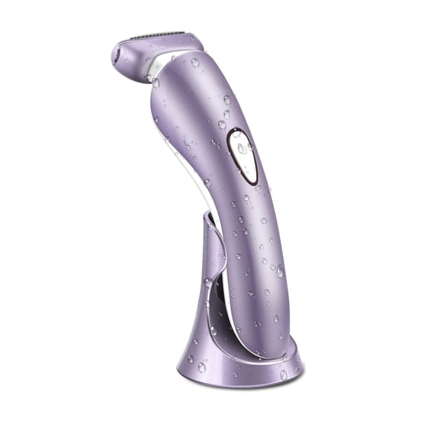 Elektrisk barbermaskin for kvinner - Bikinitrimmer - Hårfjerning av ben og armhuler - Oppladbar våt og tørr smertefri trådløs med LED-lys, lilla