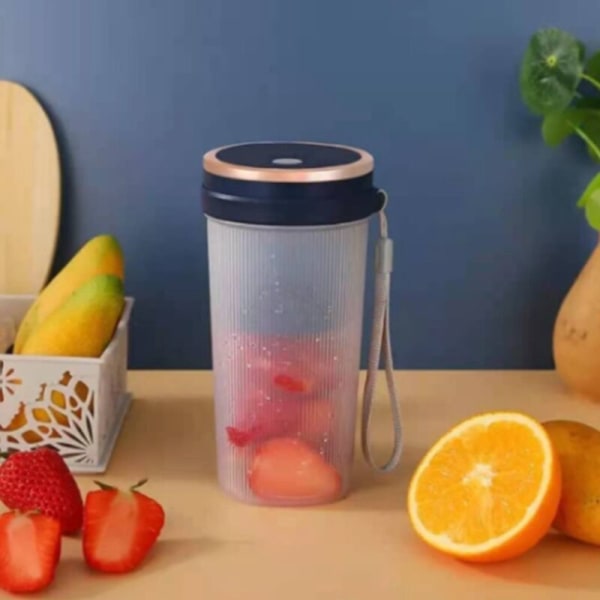 Bärbar elektrisk juicepress USB uppladdningsbar handhållen smoothie mixer fruktmixer mat juicepress maskin, blå
