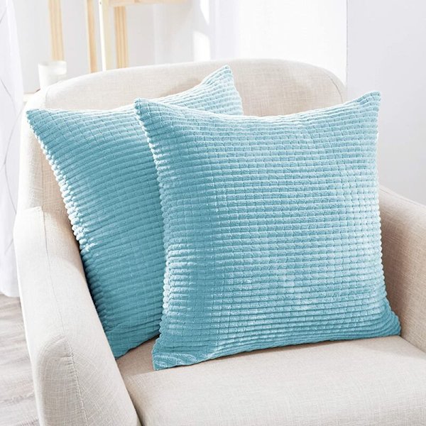 Kuddfodral med randigt mönster, 2-pack, Corduroy Kuddfodral, Mjuka enfärgade kuddfodral för sovrum, soffa - 20''x20'' Babyblå