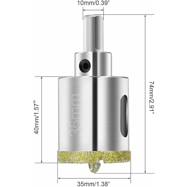 Diamant Hulsav 35 mm, Diamant Bor med Central Styrebor, Flisesav med Diamant Overfladebehandling til Skæring af Glas, Fliser, Keramik