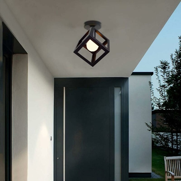 Loftlampe Moderne Chandelier Bur Shape Vintage Lampe Geometrisk Stil Metal Lampshade E27 Belysning til Soveværelse Lounge Restaurant, Cube Sha