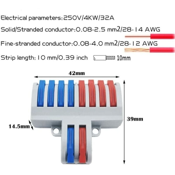 Koblingsklemmer, SPL-82 6 stk elektriske koblinger, spak-mutter ledningskoblinger, kompakt ledningskobling (2 inn 8 ut)