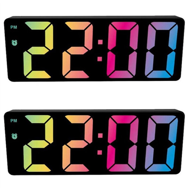 2X Digital väckarklocka med färgglad LED-display Modern skrivbords klocka Klockor för (Svart skal D-modell)
