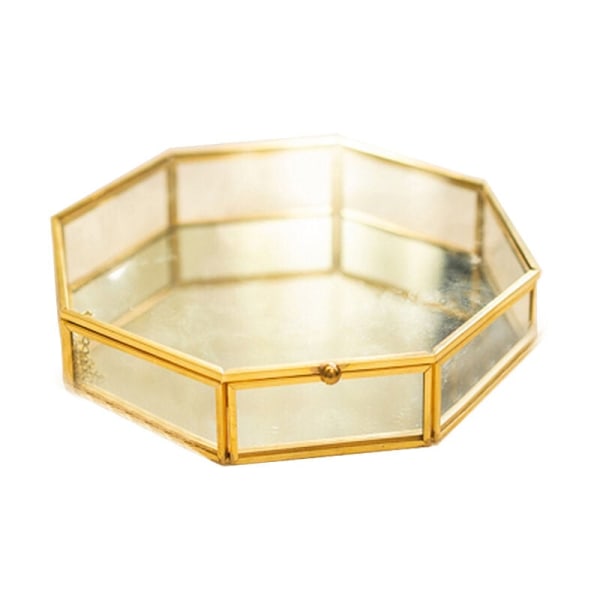 Glass Copper Geometry Storage Baskets Box Simplicity Style Organizer for Necklace Dessert Plate