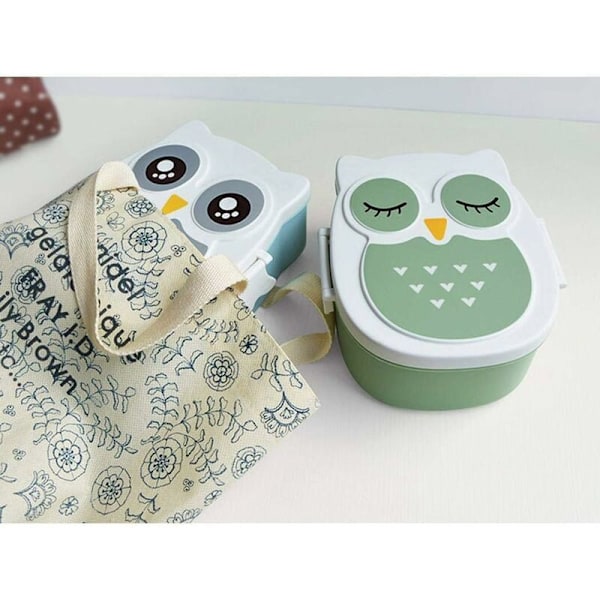 Lunchbox med Avdelare 2 Fack Lunchbox med Avdelare Pojkar Flickor Cartoon Uggla Tenn Frukostlåda Lätt Bärbar Bento Box (Blå)-DENUOTOP