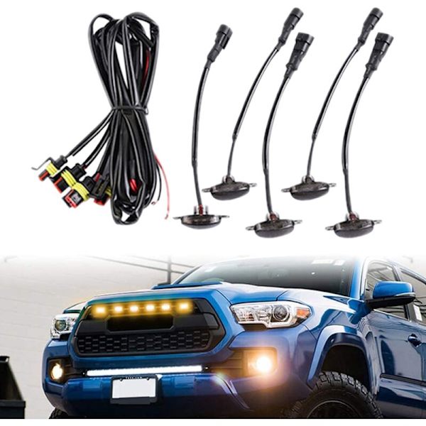 5 stk LED-frontlykter til bilgrill, passer til Durango 2011-2021, grill, gule LED-lys, svart linse