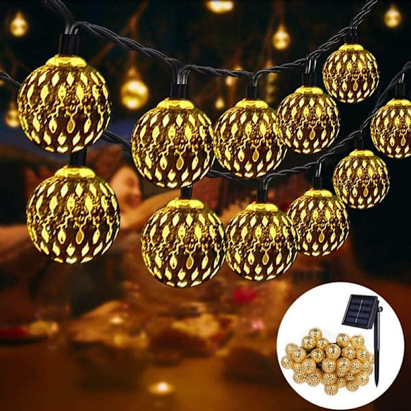 Marokkolaisen tyyliset aurinkoketjuvalot ulkokäyttöön, 7M 50 LED-ketjuvalot ulkokäyttöön, 8 tilaa aurinkoketjuvalot vedenpitävä valaistus puutarhaan, terassille, pihalle, Ho