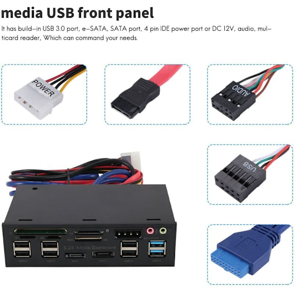 5,25\" e-SATA dobbel USB 3.0 Seks USB 2.0 multifunksjons kortleserpanel