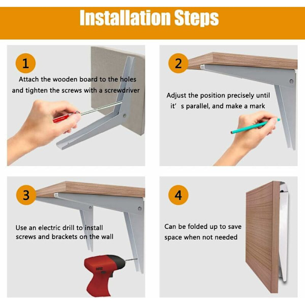 Fällbar väggkonsol 2 st, hyllkonsol hyllkonsoler fällbar fällbar konsol metallstöd garage fällbar konsol DIY hyllor, vit 8\"/200