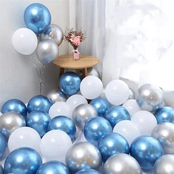 Blå ballongbuegirlandersett for babyshower 321 stykker ballongbue-serie med blå hvite sølv lateksballongdekorasjoner