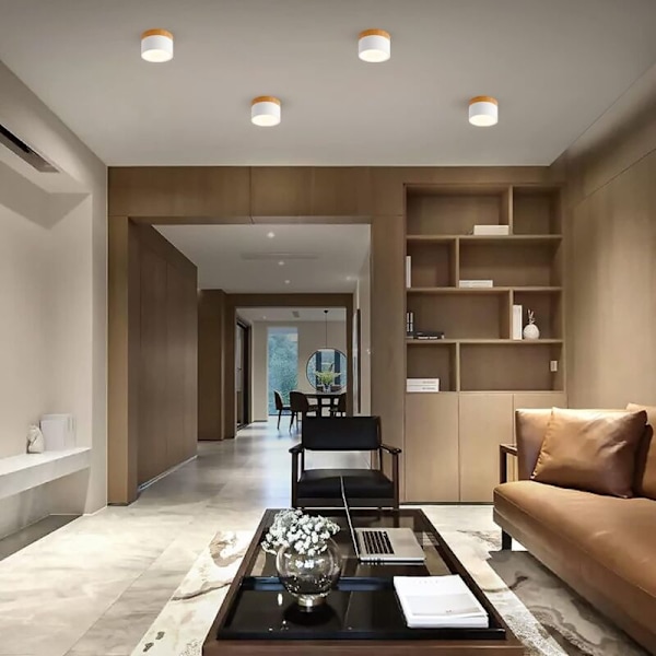Overflademonteret Loft Spotlight Rund LED Sort Varmt Koldt Hvid Aluminium Loftlampe 12W 110mm 230V 6000K til Gang Soveværelse Spisestue Køkken
