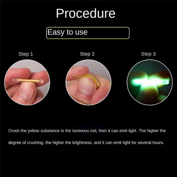 200 stk Fiskeflyte Fluorescerende Stick Lyspinner LED Mørke Pinner Tilbehør 2,2 mm