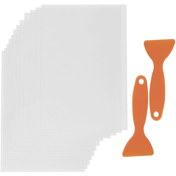 12 stk. FEP-film 200x140x0,15 mm tyk til 3D UV-printere, Sla LCD-harpiks, med 2 stk. udskiftnings-spatler i plastik