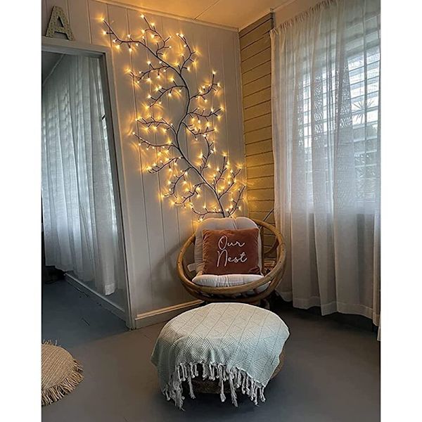 LED Trelys, Innendørs Veggdekorasjon Rattan Trelys 72 LED Juledekorasjoner Soverom Hjem (Varmt Hvit, Plugg-inn)
