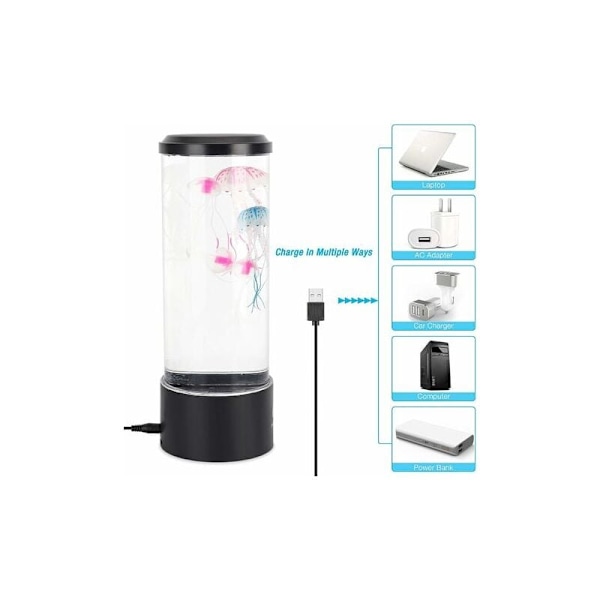 Maneter Lava Lampe, Barne nattlys med 7 farger Transformerbare LED-lys, USB/Batteridrevet Nyhet nattlampe Soverom Simulert marint liv