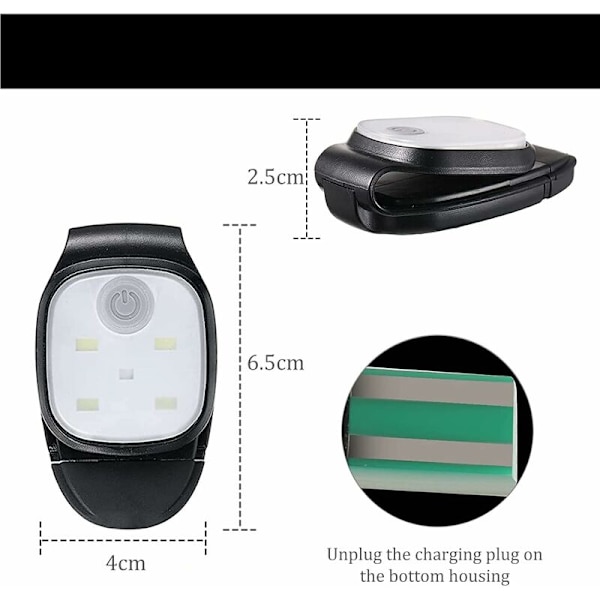 Mascot 2-pak Løpe Lys Klips + Refleksbånd, 4 Moduser LED Nattløpe Lys Utendørs, USB Oppladbar LED Hodelykt Sikkerhetslys for N