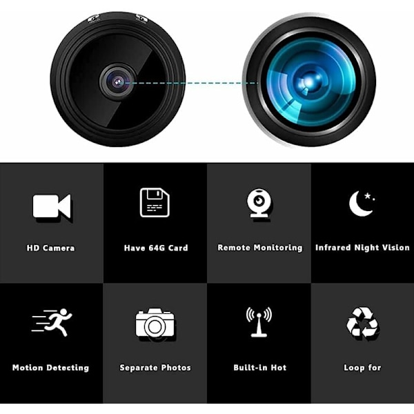 Mini Dold WiFi IP-kamera Trådlös Full HD 1080P, Mikro Barnvaktkamera Övervakning med Infraröd Nattsyn och Rörelsedetektering, Inomhus/Utomhus