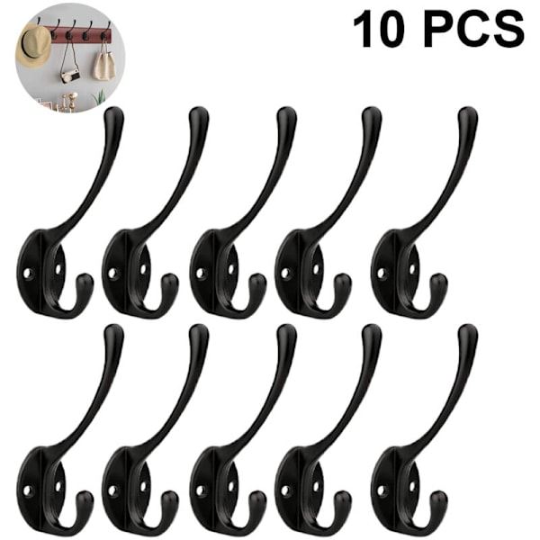 10-pack Rustika Väggmonterade Tunga Dubbla Krokar Retro Dubbla Kappkrokar Verktygskrokar med Skruvar för att Hänga Kappa Väska Hatt Handduk Kopp Nyckel