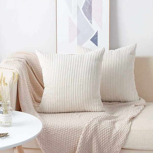 Sett med 2 dekorative putetrekk 50 x 50 cm - Cordfløyel - Ensfarget - Myk plysj putetrekk - for sofa, bil, soverom, hjem - Beige - 50 x 50 cm