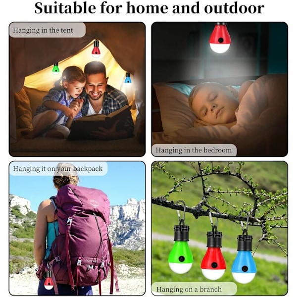 Campinglampa, 4x LED Campinglykta Batteridriven Campinglampa Bärbar Tältlampa Vattentät Nödljus för Camping [Energiklass A++]