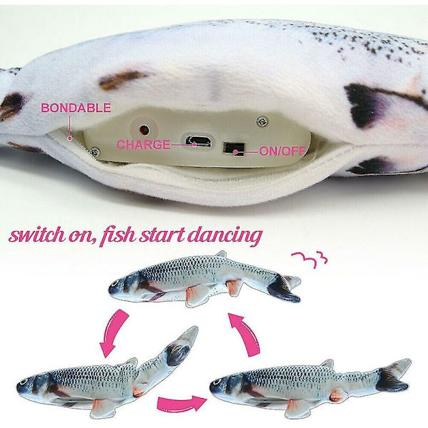 Wabjtam Floppy Fish Cat Toy, 1 Pack Interaktiv Kattleksak - Realistisk Plysch Simulering Fisk Kattleksak - Elektrisk Catnip Leksaker - Roliga Husdjur Tugga Suppli