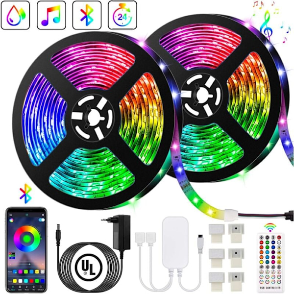 Bluetooth LED-stribe, 10M (5M2) LED-stribe 300 LED'er 5050 RGB IP65, styret af Smartphone APP, synkroniser med musikrytme/timerfunktion [Energi