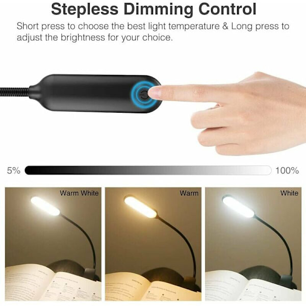 Liten svart LED-skrivbordslampa 1000mAh Uppladdningsbar Ögonskyddsläslampa, Lämplig för sovrum, kontor, sovsal
