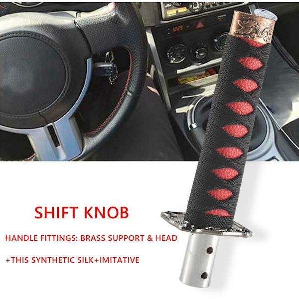 Universal Sword Gear Shift Knob Shifter Katana Metal Sort+rød 15cm