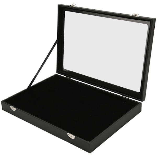 Nålvisningsfodral Transparent Dammsäkert Nål Skyddslåda för Militära Medaljer Svart PU-Läder Nål Badge Samling, 35x24x5cm/13.8x9.4x2.0in