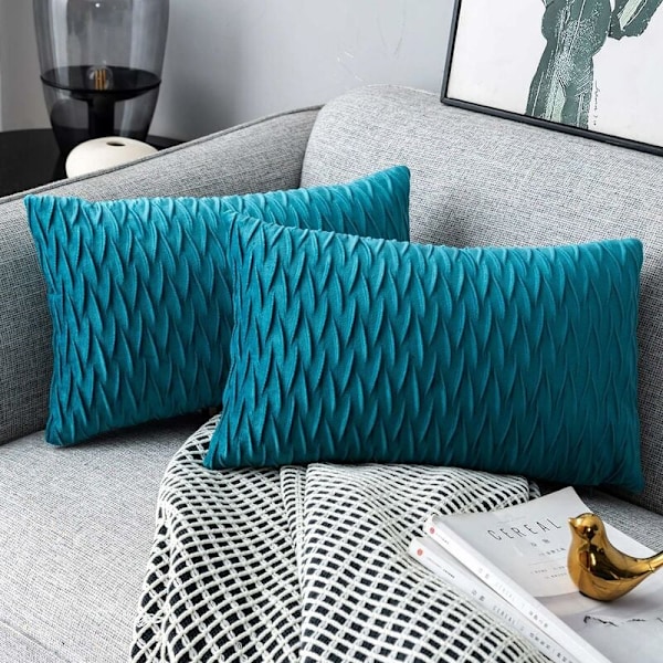 Fløyels putetrekk 30x50cm for stue sofa, sett med 6 enkle mønstre firkantede putetrekk soveromsdekorasjon, turkis