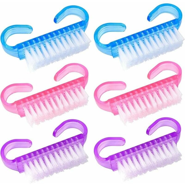 Nagelborste, 6 delar handtag nagelborste, handrengöringsborste för rengöring av naglar (blå rosa lila)