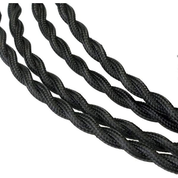 Tekstil Elektrisk Kabel 10M，Retro Twisted Flettet Hamp Reb Kabel 2x0,75mm², 2 Strandede Twisted Ledninger，til DIY Pendellampe/Sort