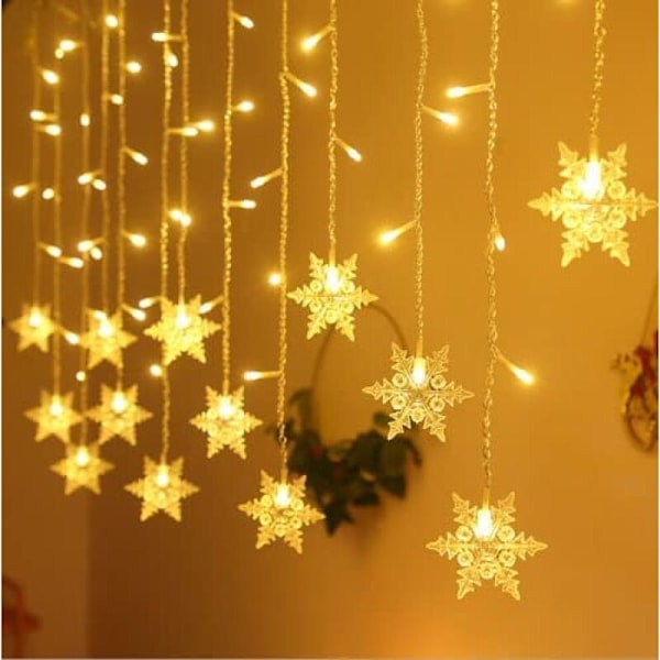Snefnug Vindue, 4m 96 LED Gardinlys Julelys med 8 Blinktilstande, LED Snefnug Lysstreng, LED Gardinlys til Jul