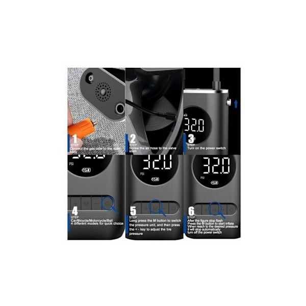 Kannettava Ilmakompressori, 150 PSI Mini Sähköinen Pyörän Pumppu Digitaalisella Näytöllä ja LED-Valolla, 4000 mAh Akku, Langaton Auton Rengaspaineen Nostin Moottoripyörälle