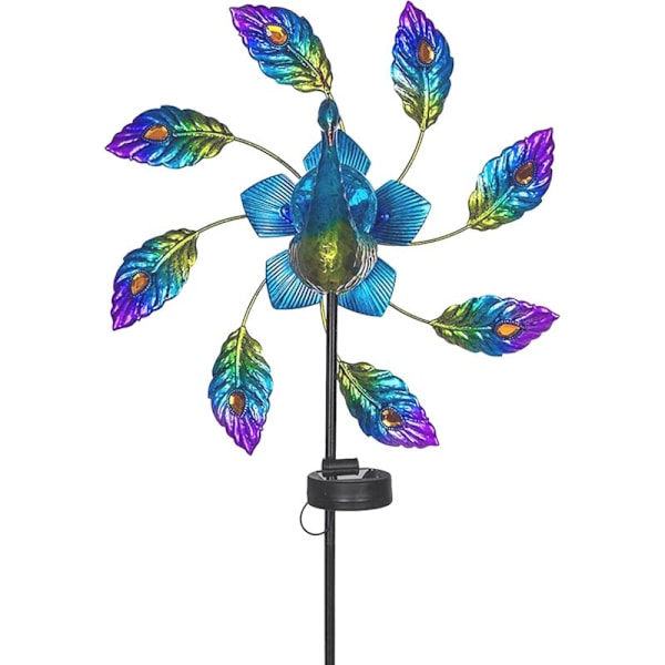 Påfugl Lys Sol Vind Spinner, Farverig LED Energi Vind Spinner, Udendørs Terrasse Plæne Sti Ornament