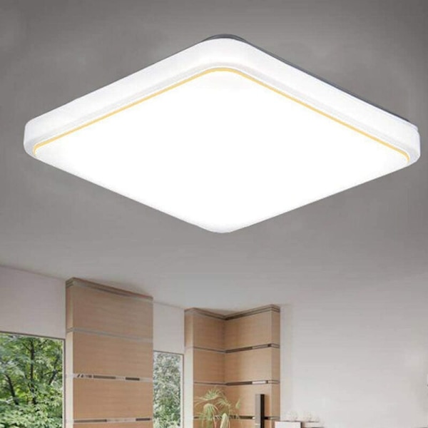 Kvadratisk LED Taklampe 220V Hvit Farge Kjøkken Balkong Veranda Moderne Panel Lys, Gull Linje, 220*220*50mm