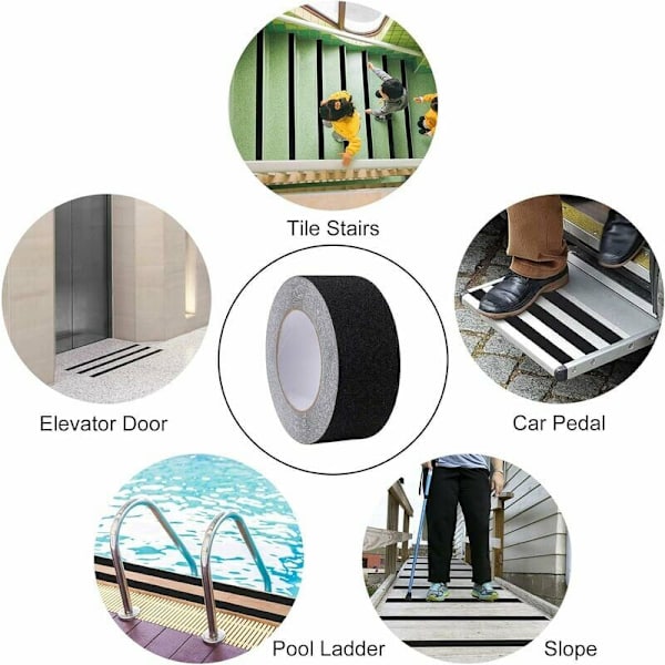 Antislip tape, Antislip strimler med antislip klæbebånd til trapper, trin, gulve, Stærk antislip tape, Selvklæbende, Sort (5 cm x 10 m, Bla