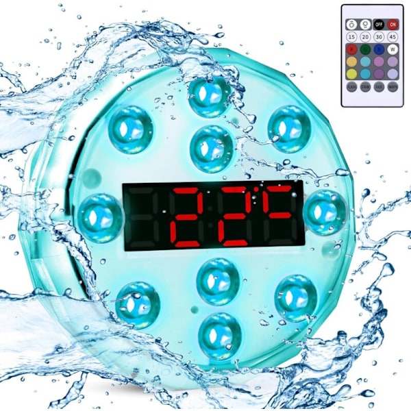 LED Pond Swimming Pool med Timer Termometer Belysning 12 Farver Lys Dekoration til Badekar Akvarium Have Vase