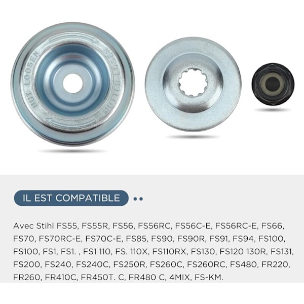 Universaali harjanleikkurin pään mutterisarja Stihl FS55 FS55R FS56 FS56RC FS70R FS80 FS85 FS90 FS90R FS94 FS100RX harjanleikkurille