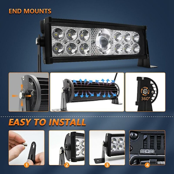 10 Tommers LED Arbeidslysstang 90W 9000LM LED Bar Offroad Combo Kjørelys For Lastebiler ATV Traktor