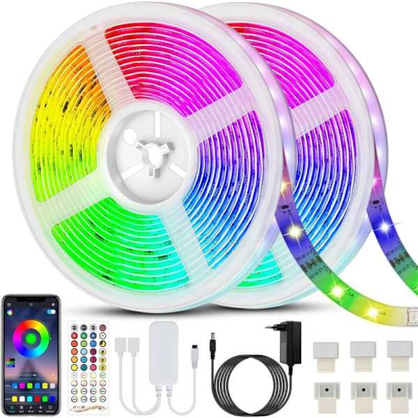 LED-remsa 20M (10mX2) 5050 RGB Flerfärgad Flexibel Ljusremsa med 40-knappars Fjärrkontroll, Synkroniserar med Musik, för Festdekoration för Hemmet Sovrum