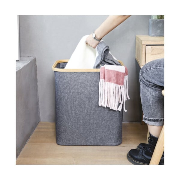 Foldbar Opbevaringskurv med Bambusramme - Stoff Opbevaringsboks - Tøjopbevaring - Opbevaring til Garderobe, Køkken, Soveværelse, Stue - 38 x 26 x 2